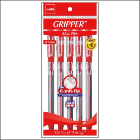 Cello Gripper Ball Pen Red - Pack Of 5